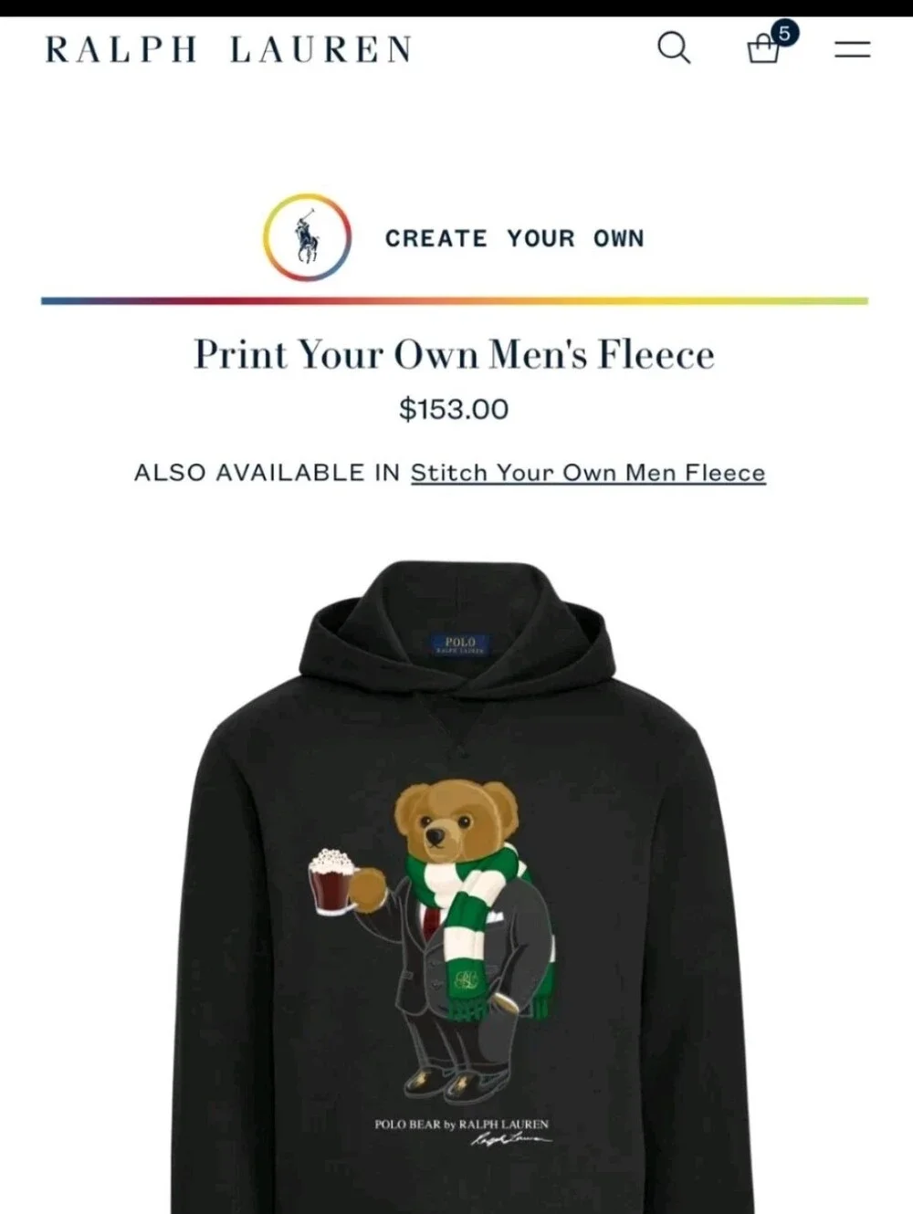 Polo Ralph Lauren Tuxedo Bear Hoodie XL Black